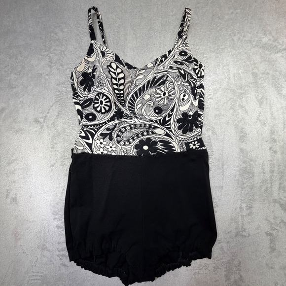 Jantzen Other - Vintage 60s Jantzen Paisley Bloomer‎ Swimsuit Black White Romper Small